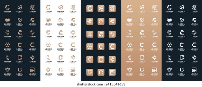 Mega logo collection Initial letter C, with icon style, Abstract design concept for branding with golden gradient.