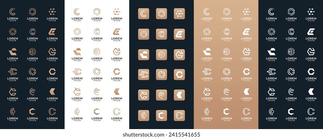 Mega logo collection Initial letter C, with icon style, Abstract design concept for branding with golden gradient.
