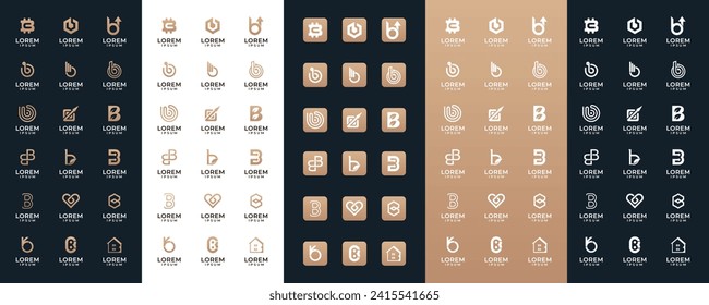 Mega logo collection Initial letter B, with icon style, Abstract design concept for branding with golden gradient.