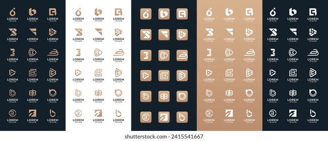 Mega logo collection Initial letter B, with icon style, Abstract design concept for branding with golden gradient.