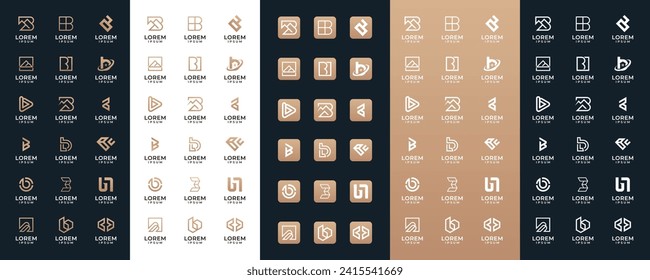 Mega logo collection Initial letter B, with icon style, Abstract design concept for branding with golden gradient.