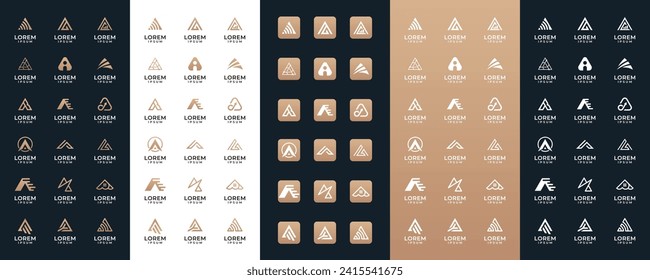 Mega logo collection Initial letter A, with icon style, Abstract design concept for branding with golden gradient.