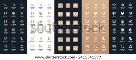 Mega logo collection Initial letter U, with icon style, Abstract design concept for branding with golden gradient.