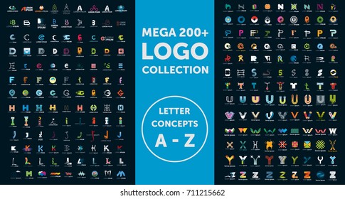 Colección de logotipos mega. Conceptos de carta. Iconos vectoriales aislados. Conjunto de símbolos y signos para el diseño del logotipo de la empresa. Fondo aislado