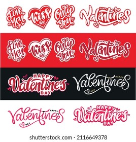 Mega love  set!Happy Valentine's Day - Love you - Kiss you - lettering hand drawb doodle label. Love pattern background	
