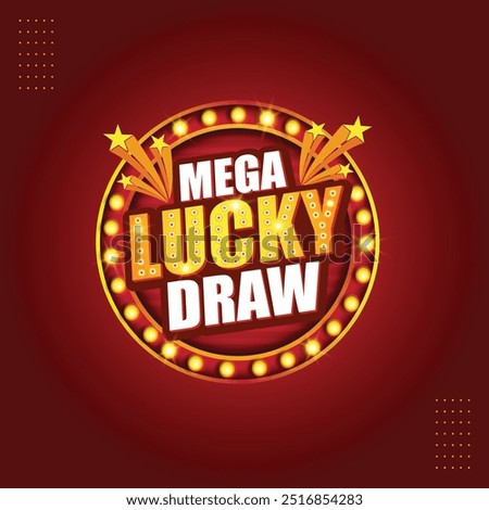 Mega Lucky Draw 3D Style Effect. Retro Vintage Elegant text effect with red and gold Background Vector Design Logo Unit 