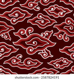 Mega Mendung, batik motif typical of West Java Indonesia, curved line pattern with cloud objects. With red color.