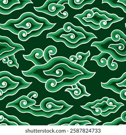 Mega Mendung, a batik motif typical of West Java Indonesia, a curved line pattern with cloud objects, with an artistic green color.