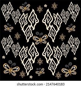 Mega Mendung batik pattern with a combination of flowers and butterflies. This motif is inspired by the typical Cirebon Megamendung motif. Beautiful batik from Indonesia with a black base.