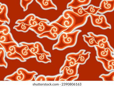 Mega Mendung motif, batik motif typical of West Java Indonesia, curved line with cloud objects, with developments and various decorative colors, ethnics patterns textile asian wallpaper ornament