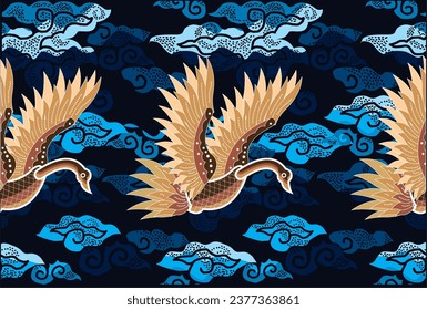 Mega Mendung motif, a typical West Java Indonesian batik motif, curved lines with cloud objects, combined with bird motifs