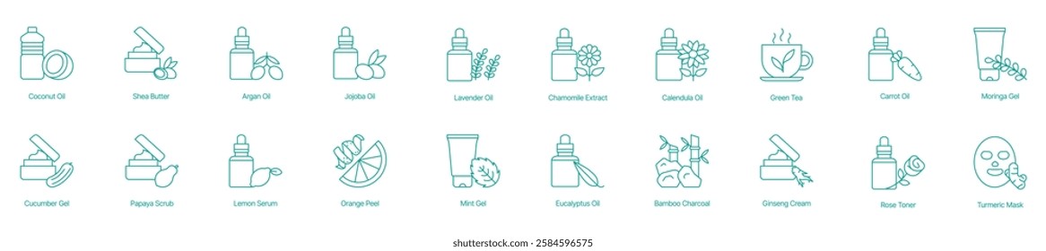 Mega Natural Skincare and Beauty Product Assortment Vector Icons