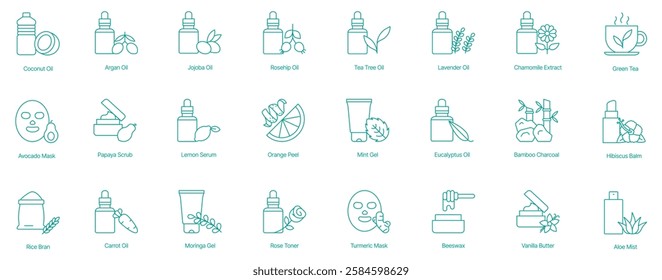 Mega Natural Skincare and Beauty Product Assortment Vector Icons