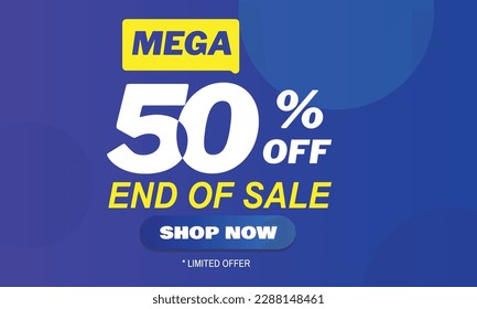 mega 50% fuera de venta tienda ahora oferta limitada 50% Mega Descuento venta Colorful minimalista gradiente azul de ilustración vectorial
