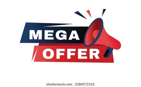Mega offer banner modern label with Loudspeaker vector element. design template.