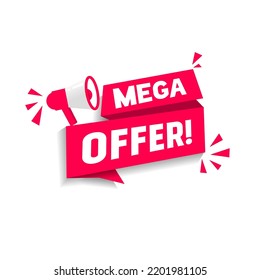 Mega Offer Banner Ribbon Design Megaphone Stock Vector (Royalty Free ...