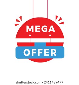 Mega ofrecen un diseño de etiqueta de estilo colgante moderno. Promoción de marketing o venta Plantilla de banner. Plantilla de vector