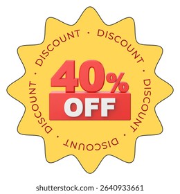Mega Offer Sale Banner Design 40 percentage  Discount Voucher Colorful Coupon Template Shop Promotion Business Tag Retail Label Red Sticker Marketing Vector Price Symbol Clearance Background 