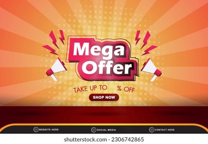 mega offer sale discount for social media post banner with blank space for product sale with abstract gradient orange background design