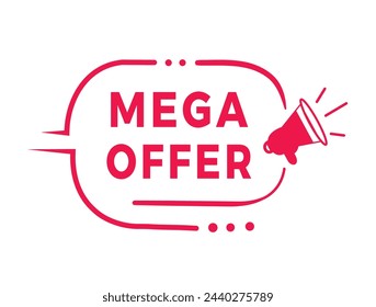 Mega offer sign, red badge for banner flat style. Vector design template.