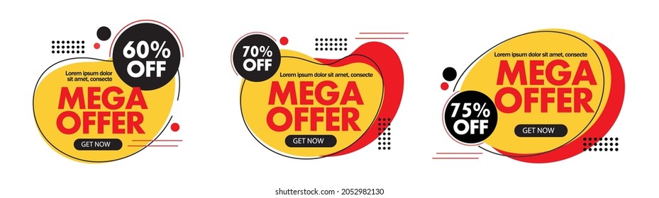 Mega Offer Tag. 60% OFF,70% OFF,75% OFF, Vector Design 