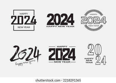 mega pack of 2023 Happy New Year logo text design. Vector illustration with black labels isolated on white background