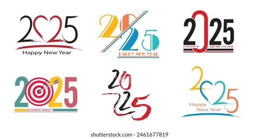 Mega pack of 2025 Happy New Year logo text design. Vector illustration with colorful numbers isolated on white background