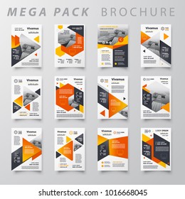 Mega Pack Brochure Design Template Flyer Set, Abstract Business Booklet Cover Size A4 Orange Color