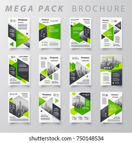 Mega pack Brochure design template flyer set, abstract business cover size A4, green color