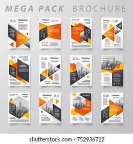 Mega pack Brochure design template flyer set, abstract business cover size A4, orange color