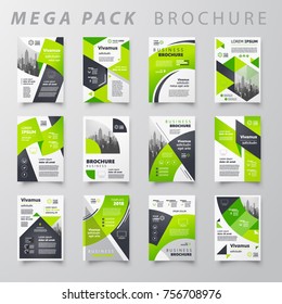 Mega pack Brochure design template flyer set, abstract business cover green