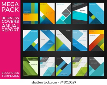 Mega Pack of Business Annual Report Brochure Templates, Squares, Lines, Triangles, Waves Eps 10