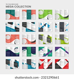 Mega pack colorful geometric trifold Brochure template, mega collection brochure design, mega set of trifold brochure template design with mockup