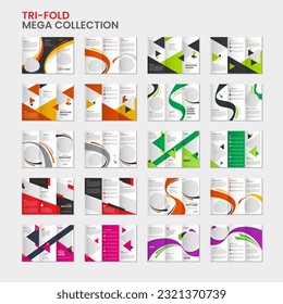 Mega pack colorful geometric trifold Brochure template, mega collection brochure design, mega set of trifold brochure template design with mockup