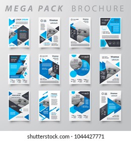 Mega pack design template flyer set, abstract business brochure size A4 template, creative cover set blue color