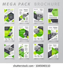 Mega pack design template flyer set, abstract business brochure size A4 template, creative cover set green color