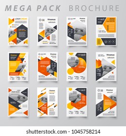 Mega pack design template flyer set, abstract business brochure size A4 template, creative cover set orange color