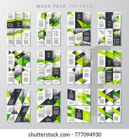 Mega pack green tri-fold design template brochure set