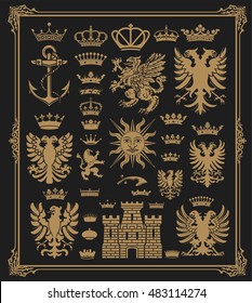 Mega pack of Heraldic Elements with baroque frame