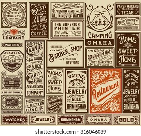 Mega Pack Old Advertisement Designs And Labels - Vector Illustration