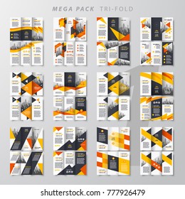 Mega pack orange color tri-fold design template brochure set
