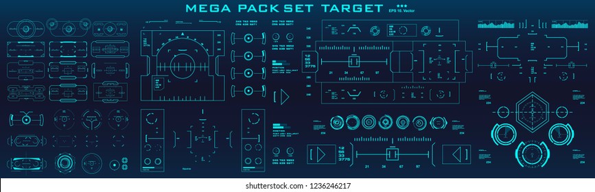 Mega pack set target. HUD futuristic blue user interface. Futuristic virtual graphic touch user interface.
