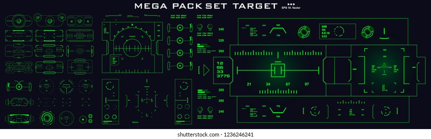 Mega pack set target. HUD futuristic green user interface. Futuristic virtual graphic touch user interface.