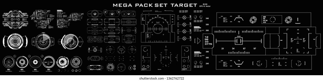 Mega pack set target. HUD futuristic user interface, target. Dashboard display virtual reality technology screen