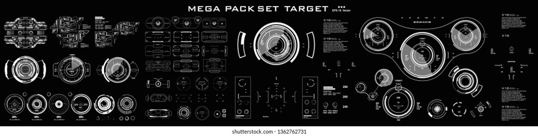 Mega pack set target. HUD futuristic user interface, target. Dashboard display virtual reality technology screen