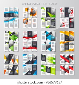 Mega pack tri-fold design template brochure set