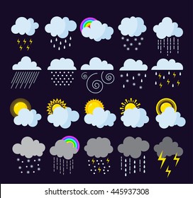 Mega pack of weather icons snow climate, sun forecast, rainy storm