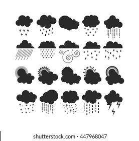 Mega pack of weather icons snow climate, sun forecast, rainy storm