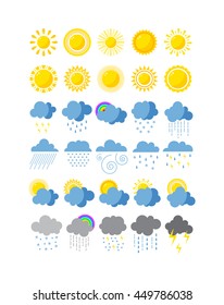 Mega pack of weather icons snow climate, sun forecast, rainy storm