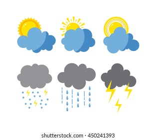 Mega pack of weather icons snow climate, sun forecast, rainy storm